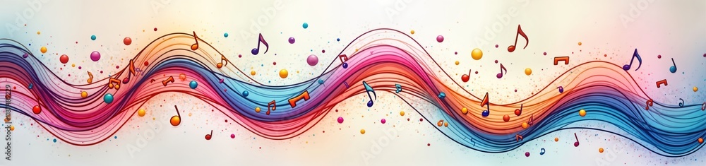 Aufkleber abstract design illustration shows colorful fluid lines forming waves. music notes, colorful circles