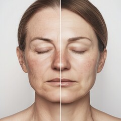 Before and After Anti-Aging Skincare Comparison: Woman Face Split View
