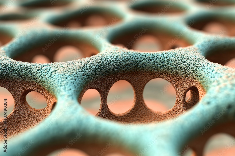 Poster 3d render of a high-tech iridescent block wall with a diamond tile pattern