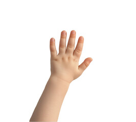 Child hand reaching upward high fidelity minimalistic style close-up perspective innocence concept isolated on transparent background png