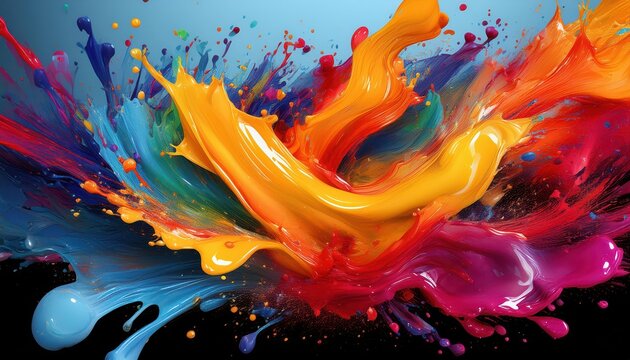 Vibrant and Colorful Paint Splash Art A Joyous Explosion of Hues Swirling in a Whimsical Universe