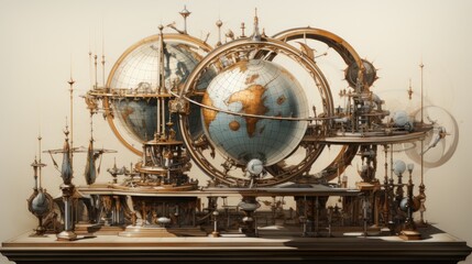 Fototapeta premium Ornate Steampunk Globe Mechanism: A Masterpiece of Intricate Engineering