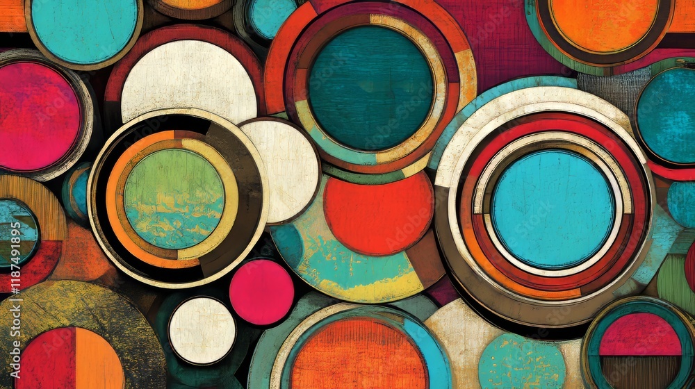 Aufkleber a vibrant polka dot pattern with colorful circles of different sizes on a white background