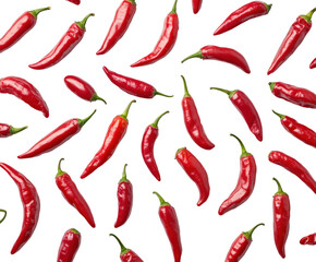 Fresh red chilies on high fidelity culinary minimalist style close-up isolated on transparent background png