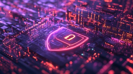 A digital shield with a lock icon