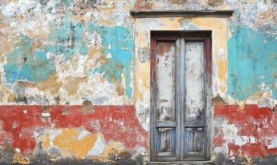 Naklejka premium Derelict Building Facade Showing Extensive Paint Degradation