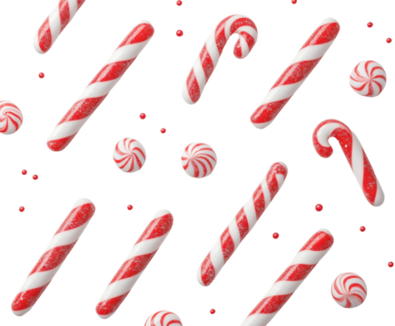 Festive red and white striped candy canes on high fidelity holiday treats sweet concept isolated on transparent background png