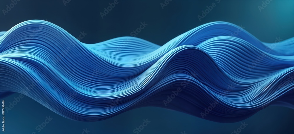 Poster Abstract 3D illustration of flowing blue waves. Smooth lines create dynamic motion. Modern design perfect for tech backgrounds futuristic concepts. Stylish, elegant look. Ideal for digital art