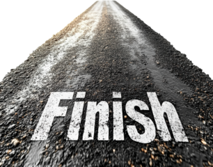 Asphalt road marked finish urban setting high fidelity straight viewpoint motivational concept isolated on transparent background png