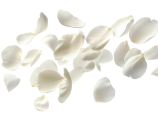 Gentle flight of white petals studio setting high-resolution imagery minimalist style aesthetic concept isolated on transparent background png