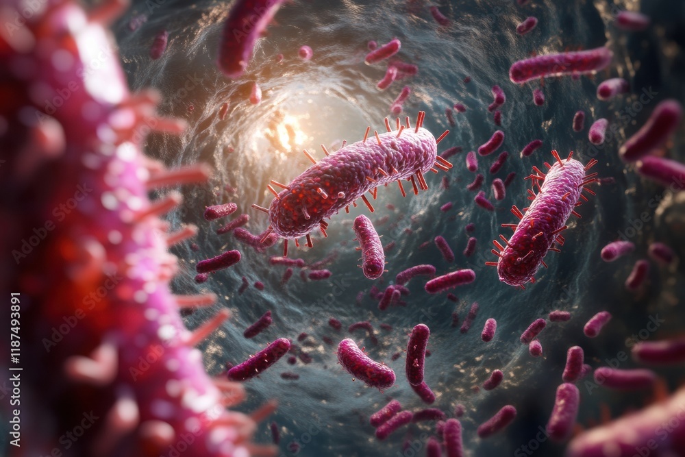 Poster pills surrounding and battling bacteria as a representation of medical advancements in healthcare. g