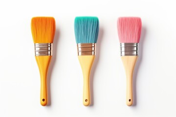 Colorful paint brushes in vibrant hues displayed on a white background for creative projects