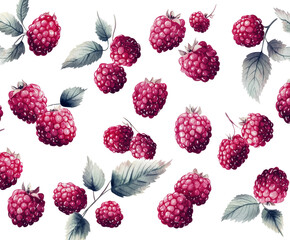 Fresh raspberries with leaves on high fidelity nature close-up vibrant colors isolated on transparent background png