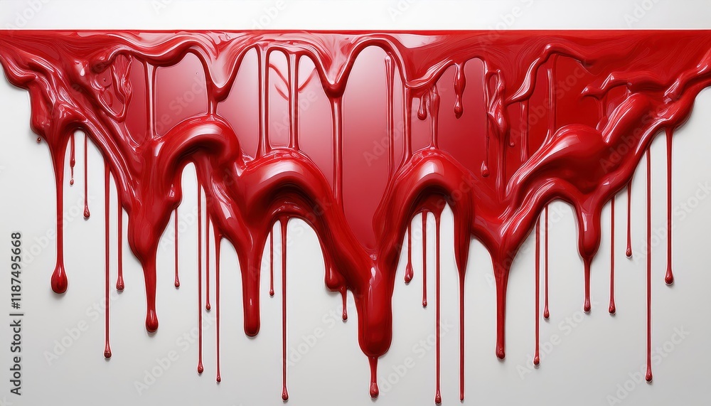 Poster expressive image red paint drips and flows down, creating a dramatic splash and contrast against a b