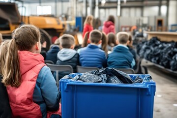 Young learners observe an informative session about recycling practices at a facility