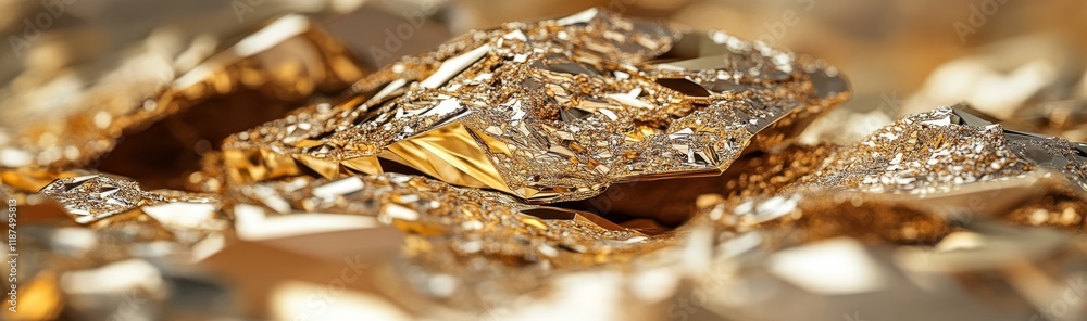 Aufkleber macro panorama showcasing a 3d render of an abstract gold crystal background with a faceted texture,