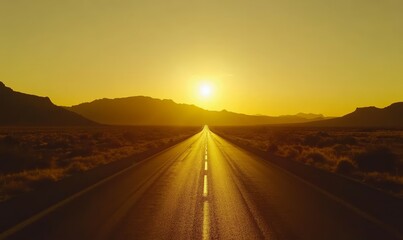 Fototapeta premium Golden Sunset Over Highway Road Ahead