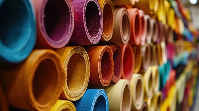 Colorful leather and rubber soles are organized in a factory for shoemaking - Powered by Adobe