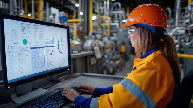 Workers inspect finished products and record results on a computer in a factory setting