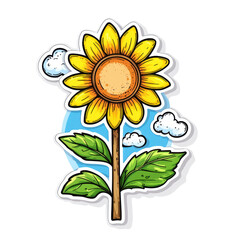 Vibrant Sunflower with Blue Sky and Clouds