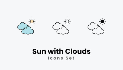 Sun with Clouds Icons thin line and glyph vector icon stock illustration