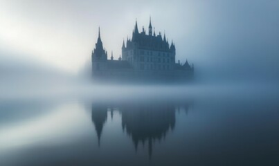 Obraz premium Majestic Castle Enveloped In Morning Mist A Fantasy Scene