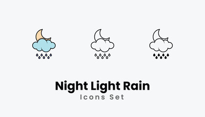 Obraz premium Night Light Rain Icons thin line and glyph vector icon stock illustration