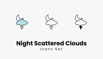 Night Scattered Clouds Icons thin line and glyph vector icon stock illustration