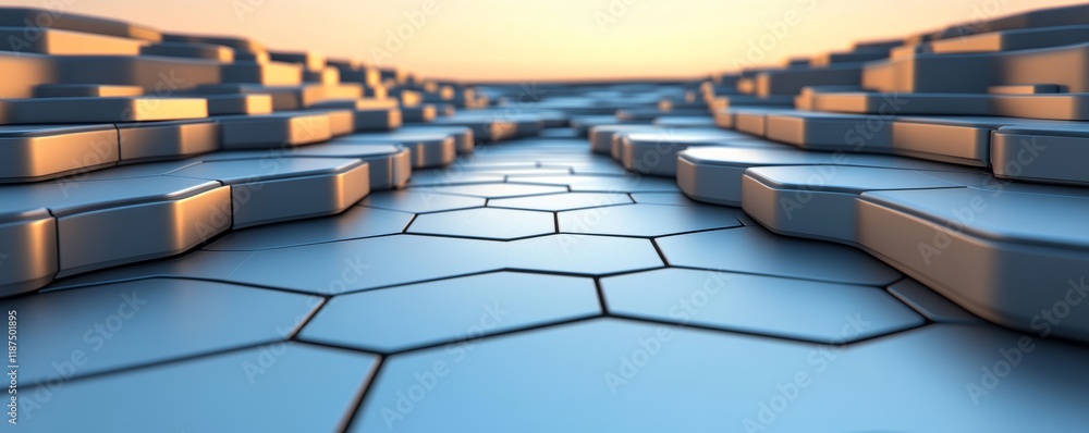 Poster white background with a 3d futuristic honeycomb mosaic. features realistic geometric mesh cells in a