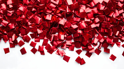 Shiny red confetti scattered on white background. Brightshade. Illustration