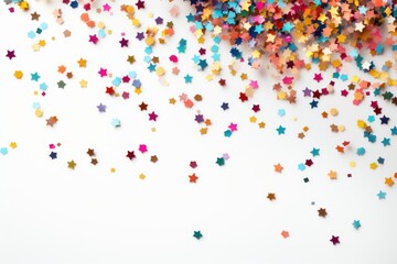 Colorful star-shaped confetti scattered across a white surface for a festive celebration or event