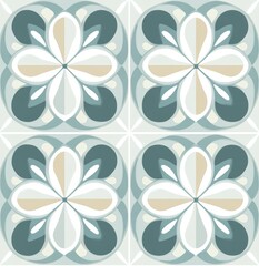 Fototapeta premium Mid-century modern wrapping paper with an off-white starburst pattern on a light blue background