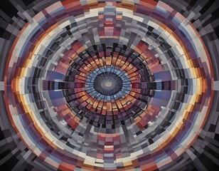 Fototapeta premium Illusion Liquified designs in op art psychedelic style, squares arranged in a mandala formation, using a rainbow color palette that radiates from the center, enhancing the hypnotic appeal of the image