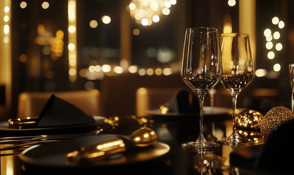 Luxurious evening atmosphere with black and gold bokeh background featuring glitter effect , upscale , bokeh