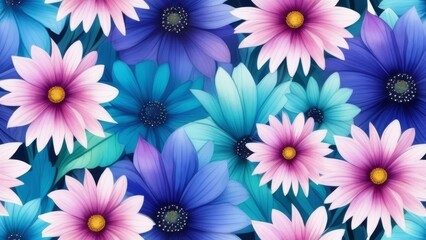 Fototapeta premium A blue and pink flower pattern