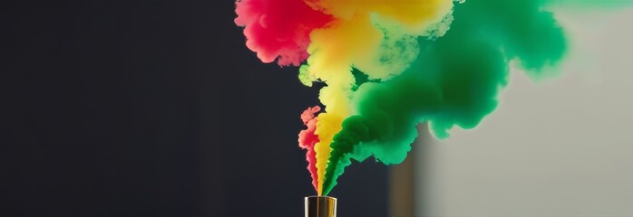 A green, red, and yellow smoke is coming out of a pipe