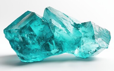 Fototapeta premium A bold aquamarine crystal with smooth surfaces and glowing edges, set on a pristine white backdrop