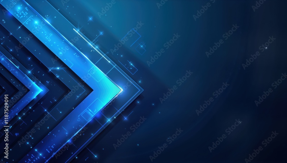 Poster futuristic abstract design. blue gradient geometric background. arrows, crystal facets create tech c
