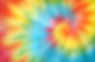 Abstract vibrant tie dye fabric pattern. Multicolor colors blend creating artistic texture. Background design suitable for groovy wedding cards flyers. Ideal for 60s 70s posters kid tie-dye DIY