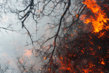 Burning trees, destruction of nature by wildfire