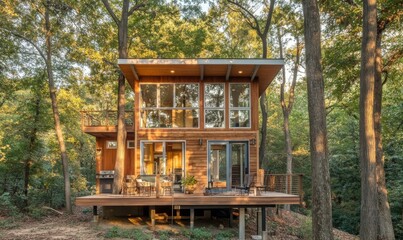 Modern Two Story Tiny House in Wooded Area