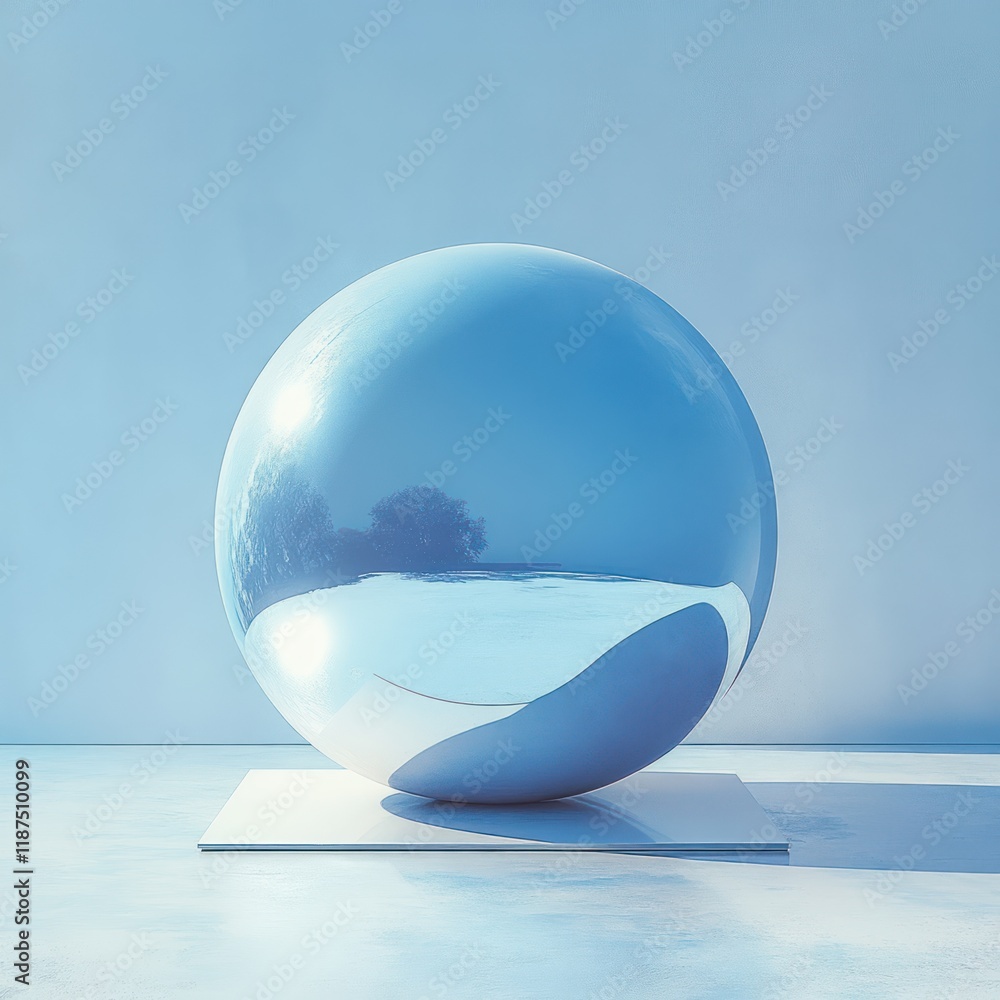 Poster modern minimalist sphere display with soft lighting for product showcase