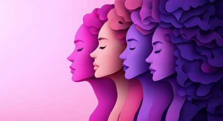 International Women's Day Poster Celebrating Diversity Empowerment Feminism Sisterhood Multicultural Women's Silhouettes Paper Cut Art