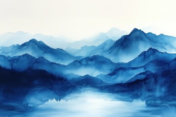 Abstract Watercolor Artwork Deep Blue Brush Strokes Soft Lighting Fluid Movement