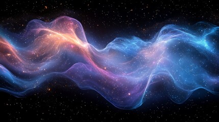 Obraz premium Cosmic Nebulae Flowing in a Starry Night Sky With Glowing Hues of Orange, Purple and Blue Forming Abstract Wavy Patterns