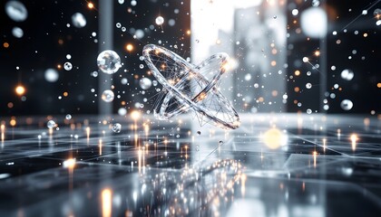 Naklejka premium A silver quantum entanglement visualization with floating spheres and glowing lines - suggesting connection and innovation, suitable for tech, science, or futuristic design media