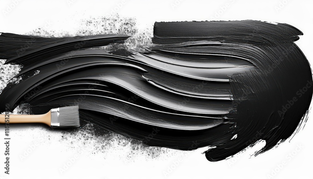 Poster expressive black strokes varied tools of artistic expression brush, roller, spatula, on canvas, crea