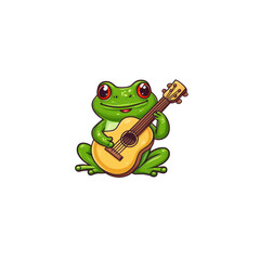 Fototapeta premium Cute Frog Playing Guitar Cartoon Illustration