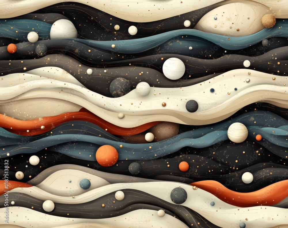 Poster geometric design with wavy lines on a seamless modern background, utilizing a white and gold texture