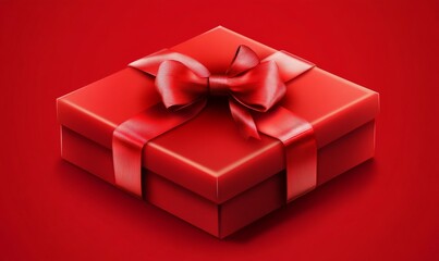 Obraz premium Red Gift Box with Satin Bow on Red Background